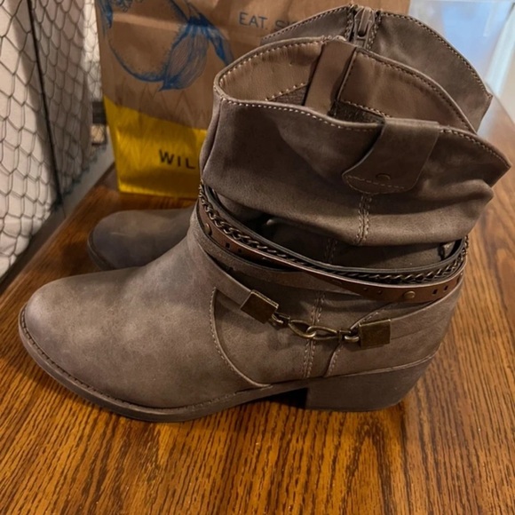pop Shoes - pop Taupe Slouch Ankle Boots with Decorative Straps